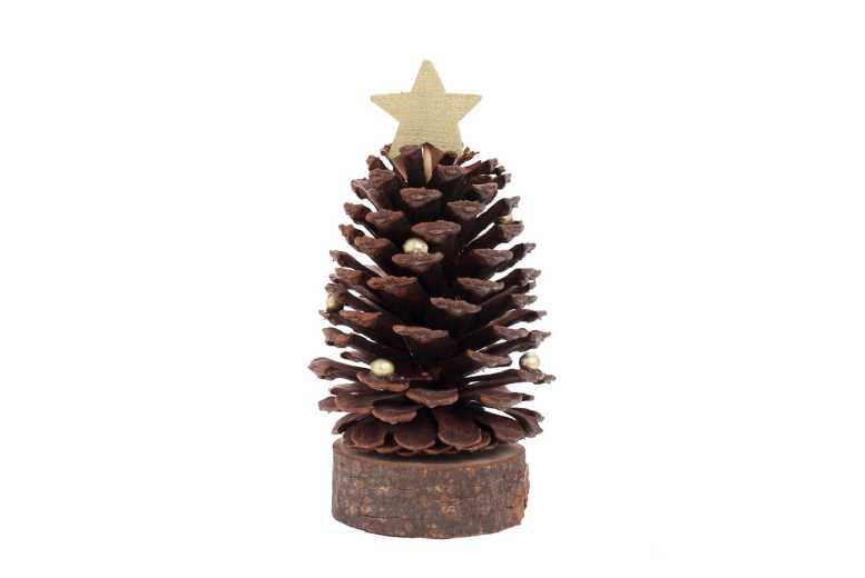 Gold & Silver Pine Cone Mini Christmas Tree Ornament – Natural Wood, Festive Bauble, Minimalist Decor | Wowcher
