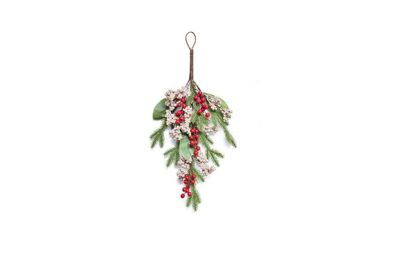 50cm Wall-Mounted Upside-Down Christmas Tree with Red Fruit, PE Material, Festive Decoration | Wowcher
