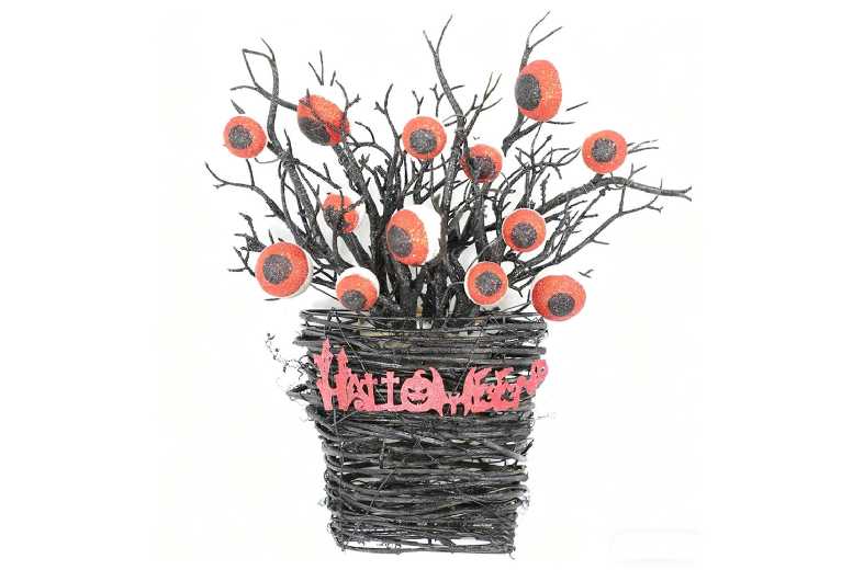 Halloween Eyeball Wreath Wall Art – Plastic Red Eye Basket, Glowing, 38x32cm, Horror Decor | Wowcher