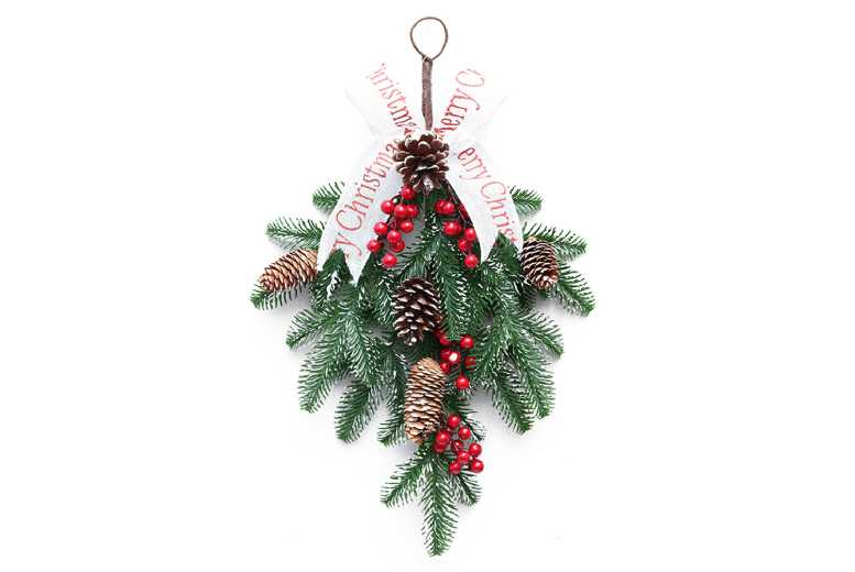 50cm Inverted Christmas Tree Red Berry Festive Wreath – Durable Resin, Traditional Holiday Decoration | Wowcher