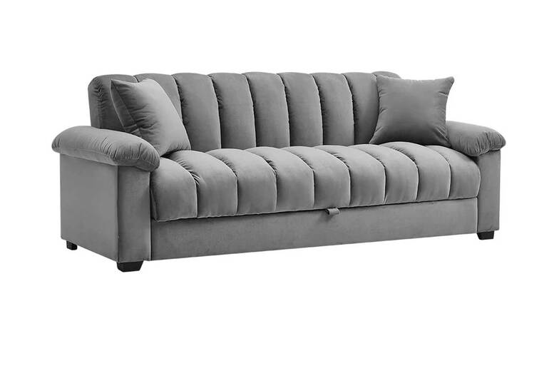 Grey Channel Sleeper Sofa Bed with Soft Pillows & Modern Design | Wowcher