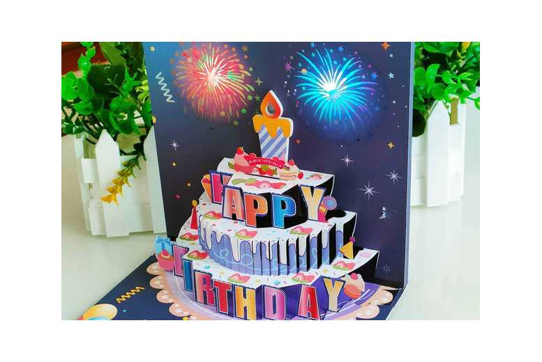 Unisex Blue 3D Pop Up Musical Happy Birthday Card with Lights – Eco-Friendly Paper, Colourful Design, Gift-Ready | Wowcher
