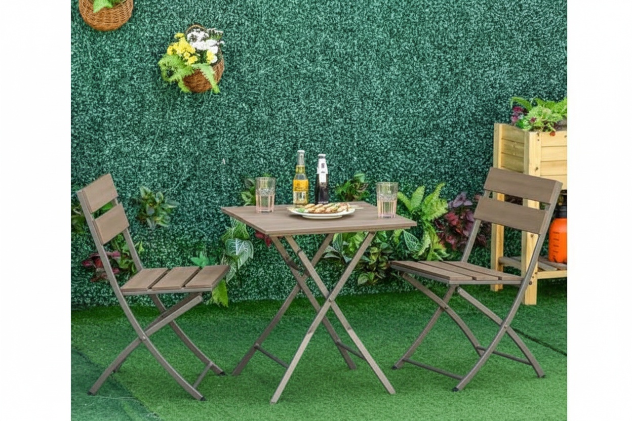Outsunny 3-Piece Foldable Metal Bistro Set – Weather-Resistant, Space-Saving, Modern Grey | Wowcher