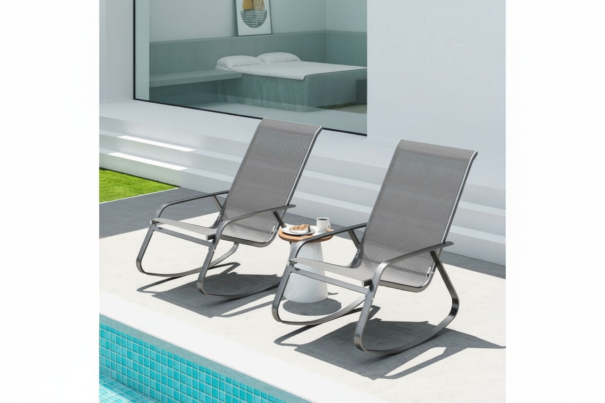 Outsunny 2-Seater Steel Rocking Garden Chairs – Weather-Resistant Texteline, Modern Grey Outdoor Set | Wowcher