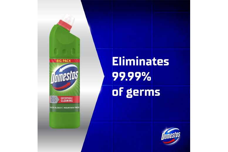Domestos Thick Bleach Mountain Fresh Multi-Surface Toilet Cleaner 1L, 12 Pack | Wowcher Domestos Thick Bleach Mountain Fresh Multi-Surface Toilet Cleaner 1L, 12 Pack | Wowcher