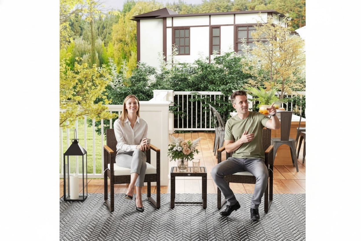 Outsunny 3-Piece White Rattan Bistro Set with Acacia Wood – Weather-Resistant Garden Furniture | Wowcher