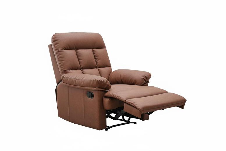 Plush Brown Faux Leather Recliner Armchair with Tufted Back and Wide Arms | Wowcher