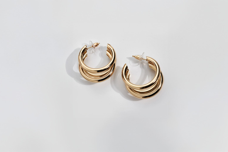 Chic Triple-Stacked Gold Hoop Earrings | Wowcher Chic Triple-Stacked Gold Hoop Earrings | Wowcher