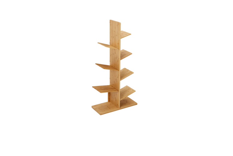 5 or 7-Tier Wooden Bookcase - Tree- Design, Angled Tiers & Natural Wood | Wowcher