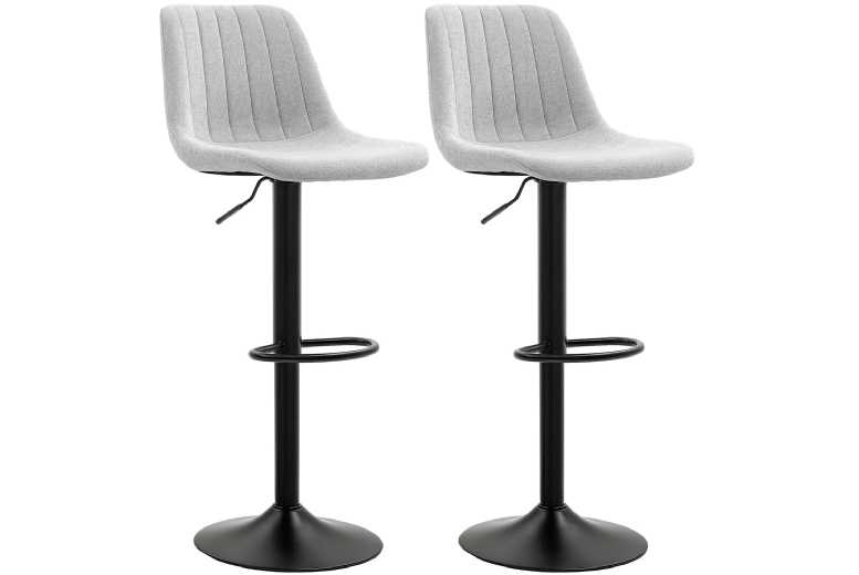 HOMCOM Set of 2 Grey Chenille Bar Stools – Adjustable Swivel Breakfast Chairs, Modern Tub Design, High Weight Capacity | Wowcher