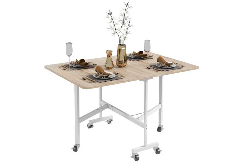 HOMCOM Extendable Drop Leaf Dining Table, Wood-Effect, 4-6 Seater, Space-Saving | Wowcher