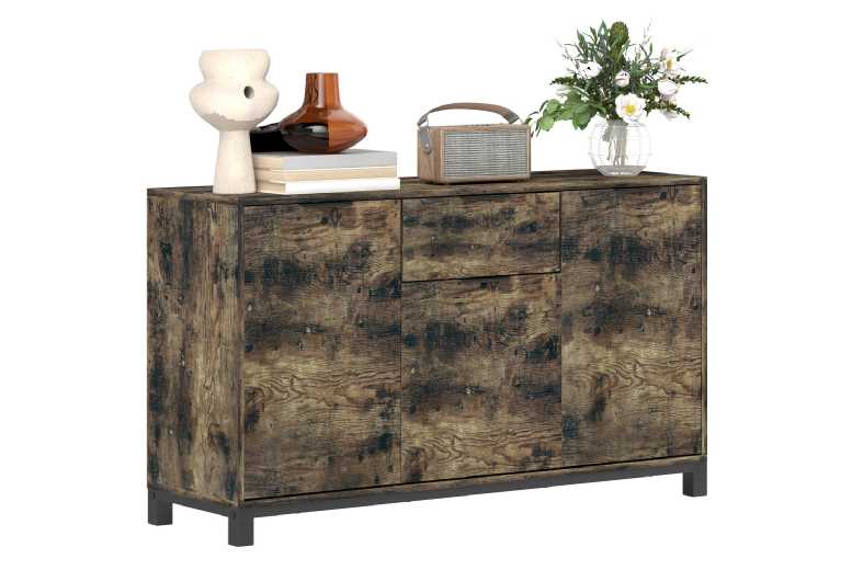 HOMCOM Rustic Brown Sideboard with Doors Shelves Wowcher