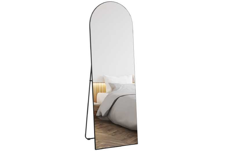 HOMCOM 150cm Full Length Arched Wall Mounted Mirror – Shatterproof Glass, Black Frame, Modern Style | Wowcher