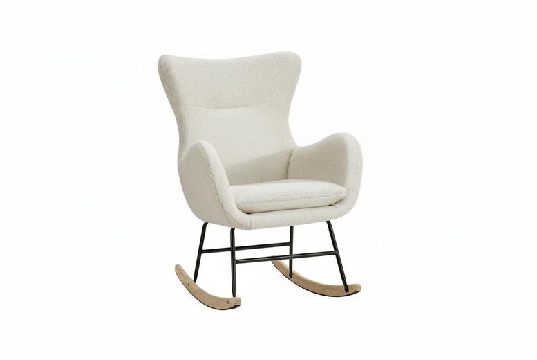 Sherpa-Upholstered Accent Rocking Chair - Comfy, High Backrest & Armrests | Wowcher