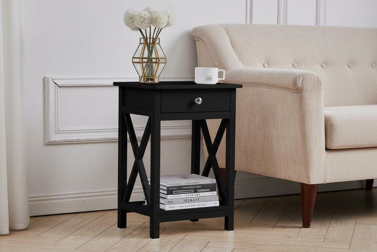 Wooden Bedside Table with Drawer in Classic Black or White | Wowcher