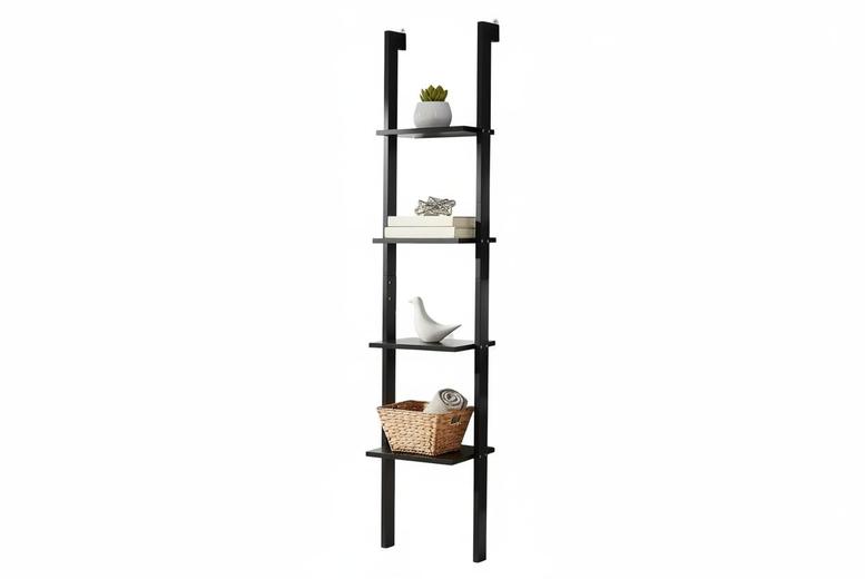 Minimalistic 4-Tier Wooden Wall Ladder Shelf with Rustic Charm | Wowcher