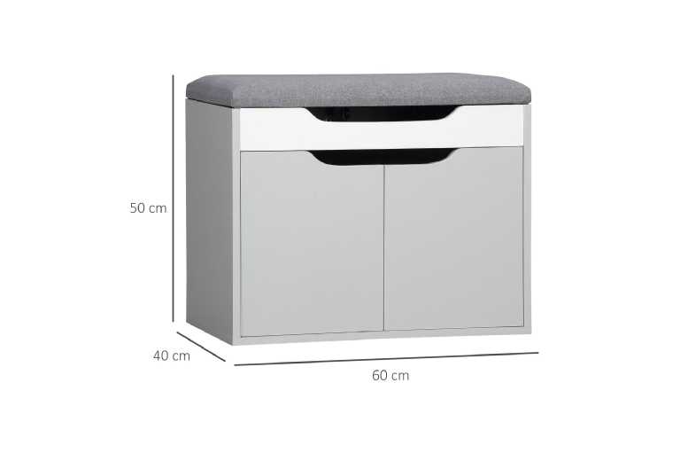 HOMCOM Grey Padded Storage Bench - Hidden Shoe Cabinet, Compact Living Room Organiser, Particle Board | Wowcher