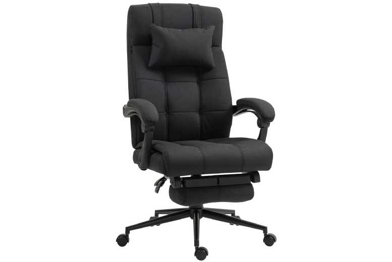Vinsetto Ergonomic Office Chair with Footrest & Adjustable Headrest, Black Faux Leather | Wowcher