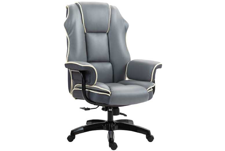 Vinsetto Ergonomic PU Leather Office Chair, Adjustable Swivel, High Back, Grey | Wowcher