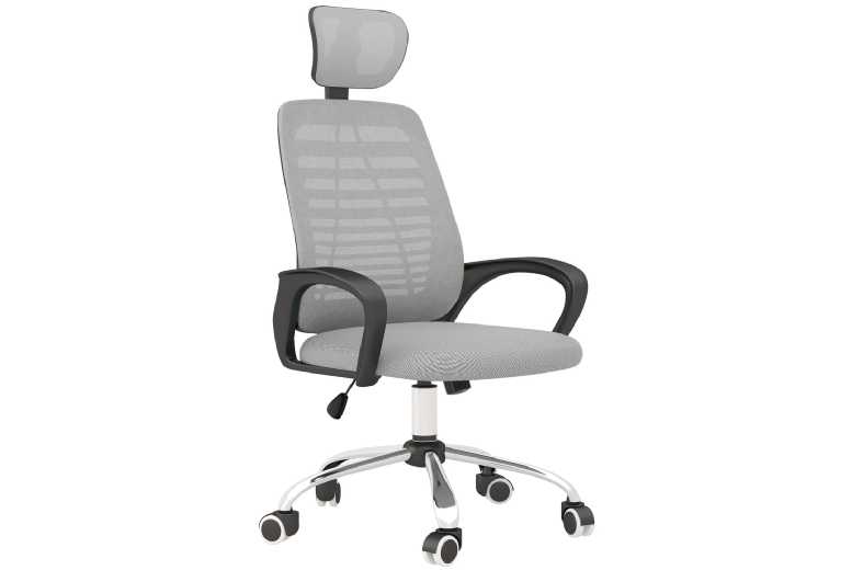 Vinsetto Ergonomic Mesh Office Chair with Adjustable Headrest & Armrests, Grey | Wowcher