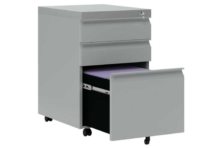 Vinsetto Metal 3-Drawer Lockable Mobile File Cabinet – Grey, Anti-Tilt, Under-Desk Office Storage | Wowcher