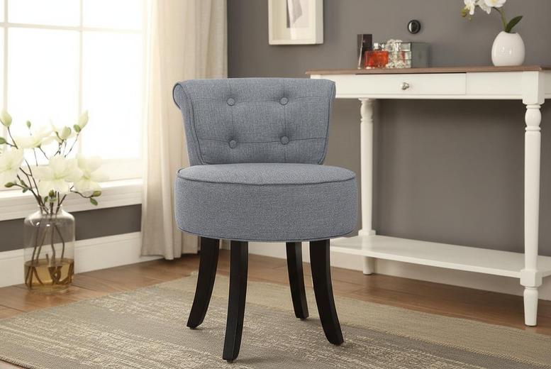 Grey Upholstered Vanity Dressing Chair with Rubberwood Legs | Wowcher