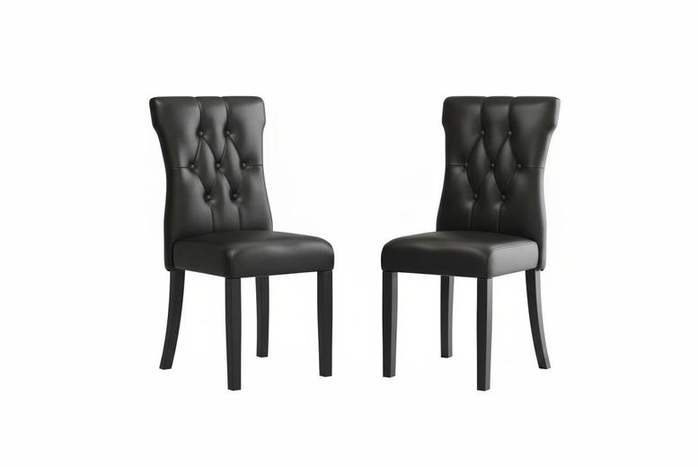 Set of 2 Black Leather High Backrest Dining Chairs | Wowcher