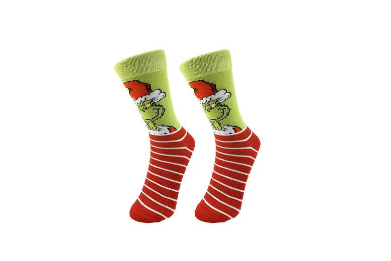 Women’s 1 Pair Grinch- Polyester Christmas Crew Socks – Soft, Breathable, Festive | Wowcher