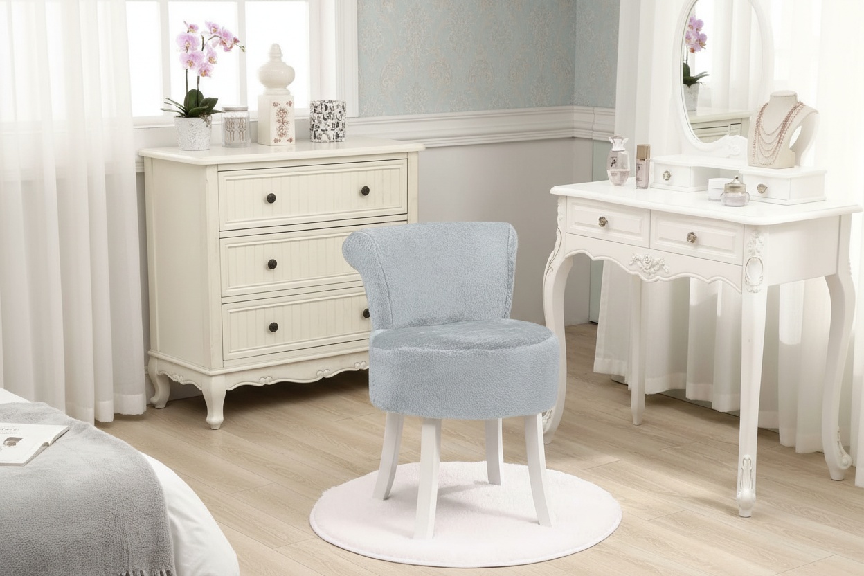 Elegant Plush Upholstered Dressing Table Chair with Stylish White Legs | Wowcher