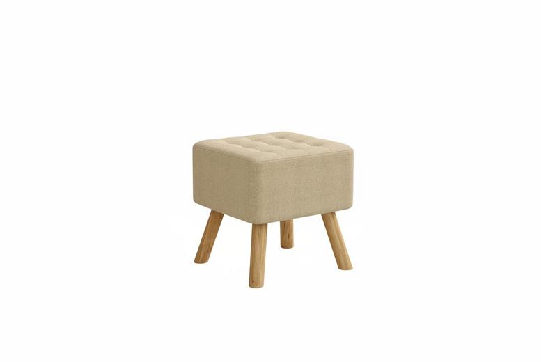 Linen Fabric Padded Wooden Leg Footstool with Durable Pine Base | Wowcher