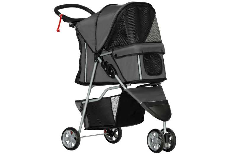PawHut Small Dog & Pet Stroller – 3-Wheel, Portable, Foldable, Grey | Wowcher