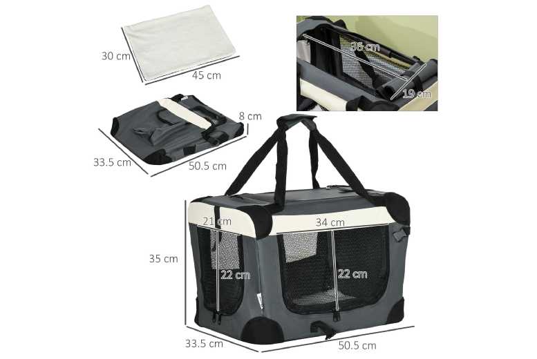 PawHut Foldable Cat Carrier Cage, Oxford Fabric, 51cm, Space-Saving Travel Crate | Wowcher