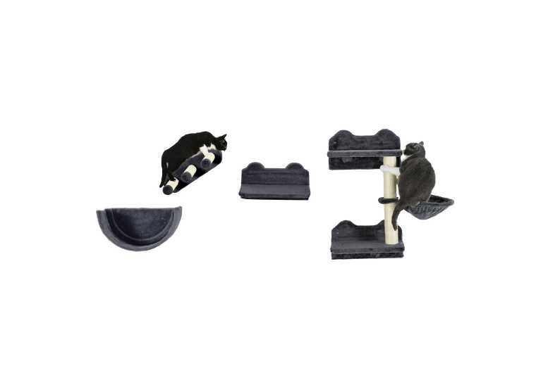 PawHut 4PC Wall-Mounted Cat Tree Set – Plush, Sisal, Space-Saving, Multi-Level | Wowcher