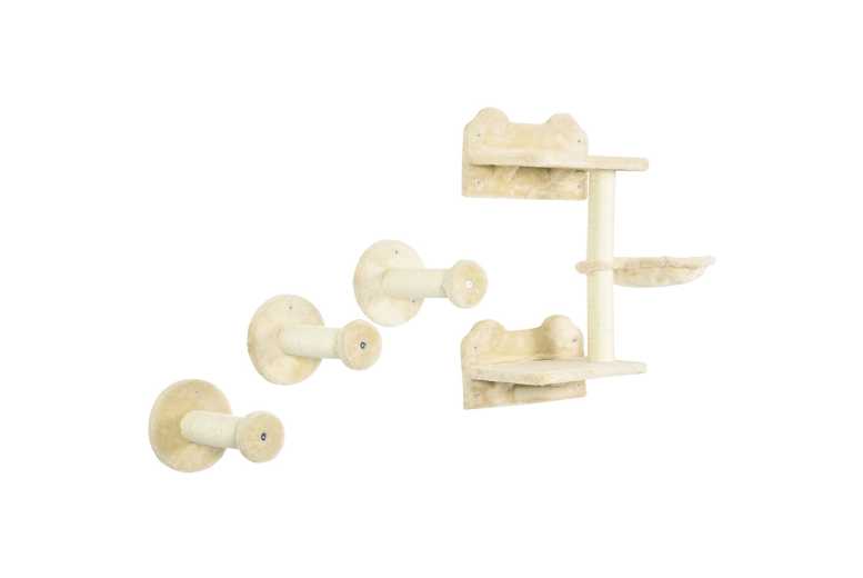 PawHut Wall-Mounted Cat Tree – 4PC Space-Saving Cat Climbing Shelves & Scratching Post Set | Wowcher