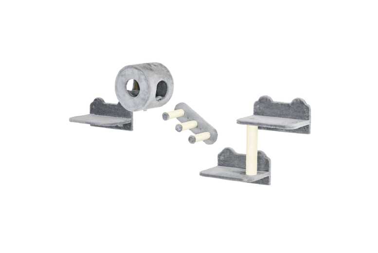 PawHut 4PC Cat Tree Wall Set – Grey, Space-Saving Plush Cat Furniture with Sisal Scratching Posts & Perch | Wowcher