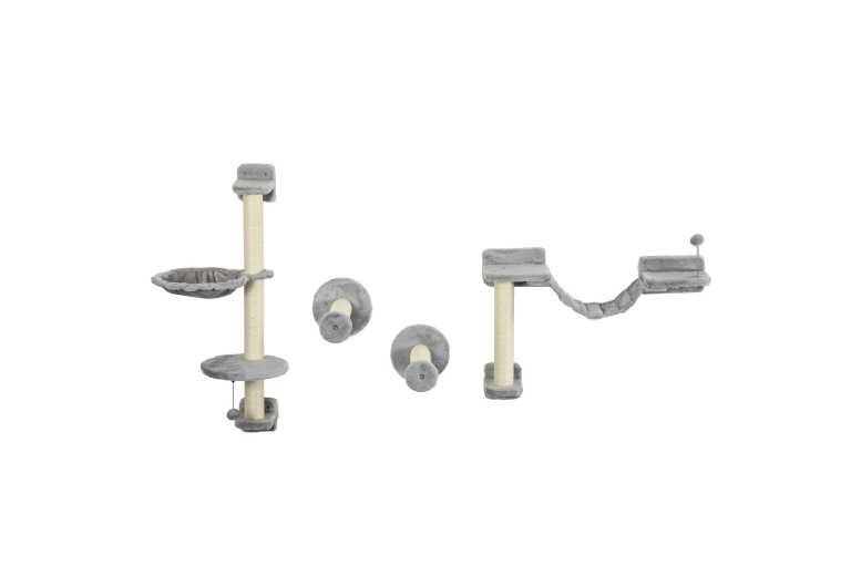 PawHut 4PC Cat Wall Tree Set – Plush, Sisal, Space-Saving, Multi-Level, Grey | Wowcher