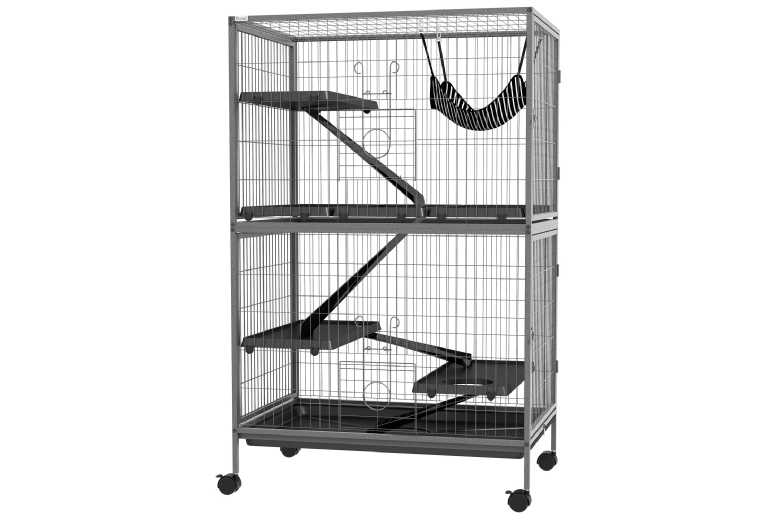 PawHut Multi-Level Chinchilla, Ferret & Kitten Cage with Wheels – Easy Clean, Secure Steel, Spacious Design | Wowcher