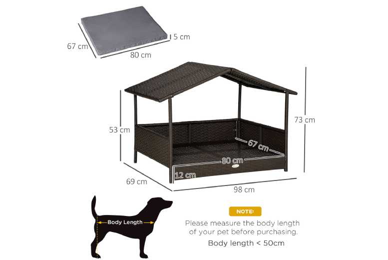 Luxury Rattan Dog Bed with Canopy & Cushion – Weatherproof, Raised, 98cm for Small & Medium Breeds | Wowcher