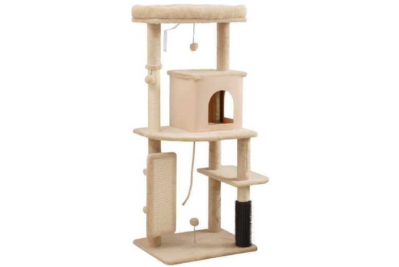 PawHut 132cm Multi-Level Cat Tree with Plush Bed, Sisal Scratching Posts & Playhouse – Beige | Wowcher