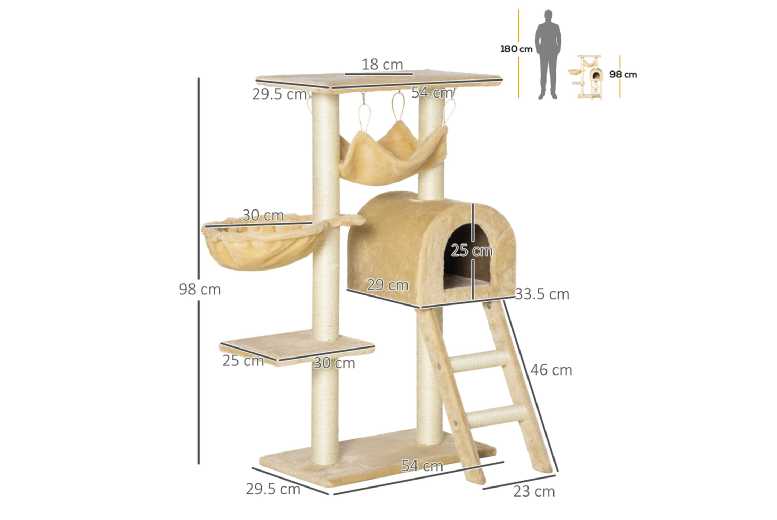 PawHut 98cm Multi-Level Cat Tree Tower – Plush, Sisal, Hammock & Condo, Beige | Wowcher