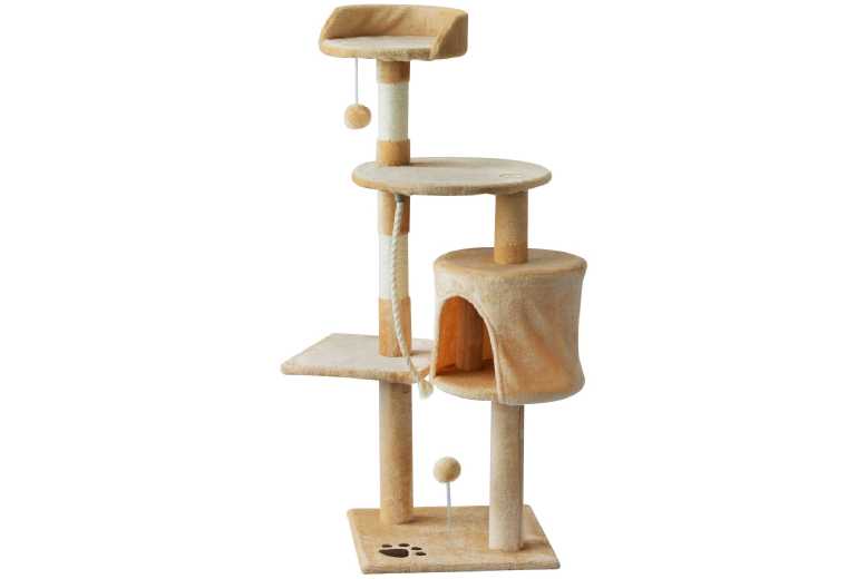 PawHut 114cm Multi-Level Cat Tree Tower – Sisal Scratching Posts, Plush Perches, Condo, Interactive Toys, Beige | Wowcher