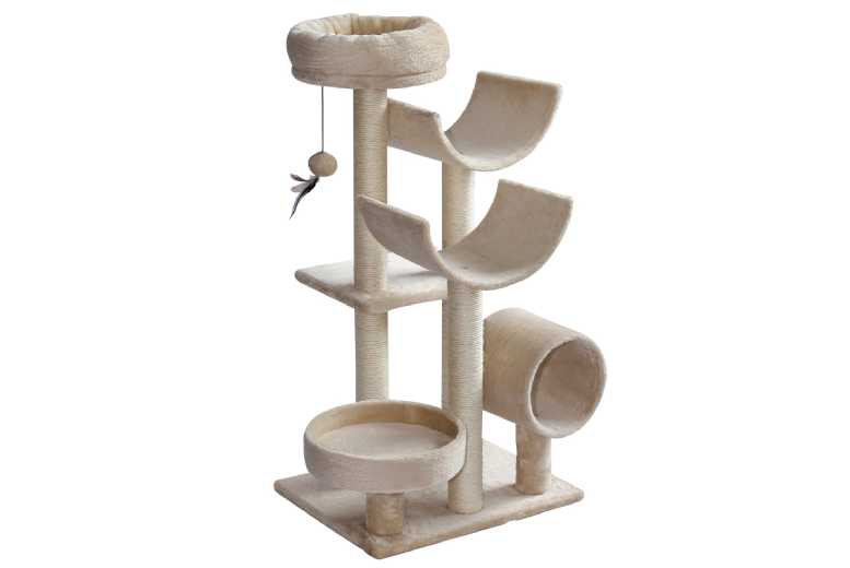 PawHut 105cm Multi-Level Cat Tree Tower with Sisal Scratching Post & Plush Perches, Beige | Wowcher