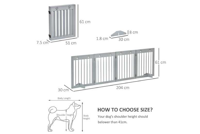 PawHut Foldable Dog Gate – 4-Panel, Sturdy Pine Wood, 204cm, Grey, Indoor Pet Barrier | Wowcher