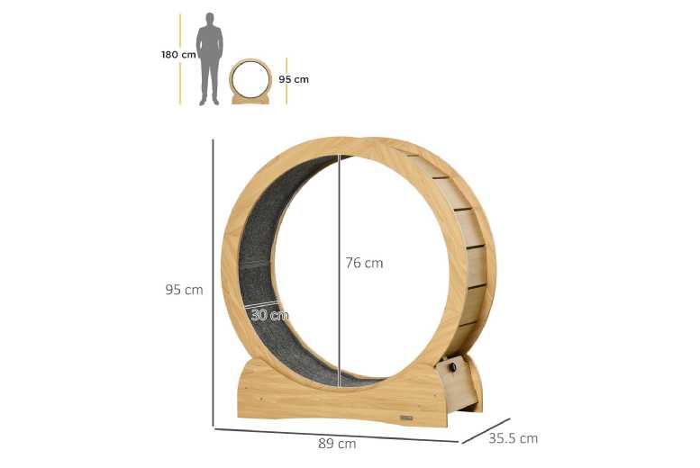 PawHut Cat Exercise Wheel with Carpet Runway & Brake – Modern Wooden Cat Treadmill | Wowcher
