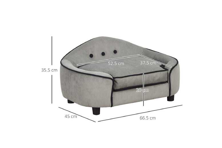 Luxury Orthopaedic Dog Sofa Bed with Removable Cushion – Grey Corduroy, Ideal for Small Dogs & Cats | Wowcher
