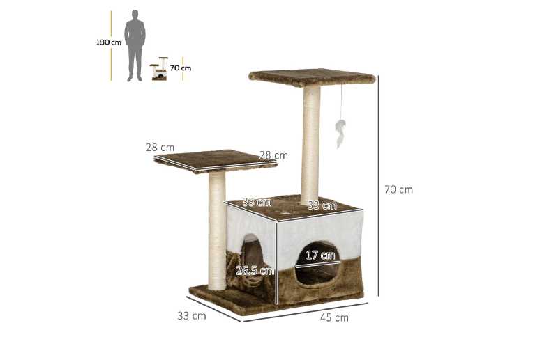 PawHut 70cm Sisal Cat Tree with Plush Condo & Hanging Mouse Toy | Wowcher