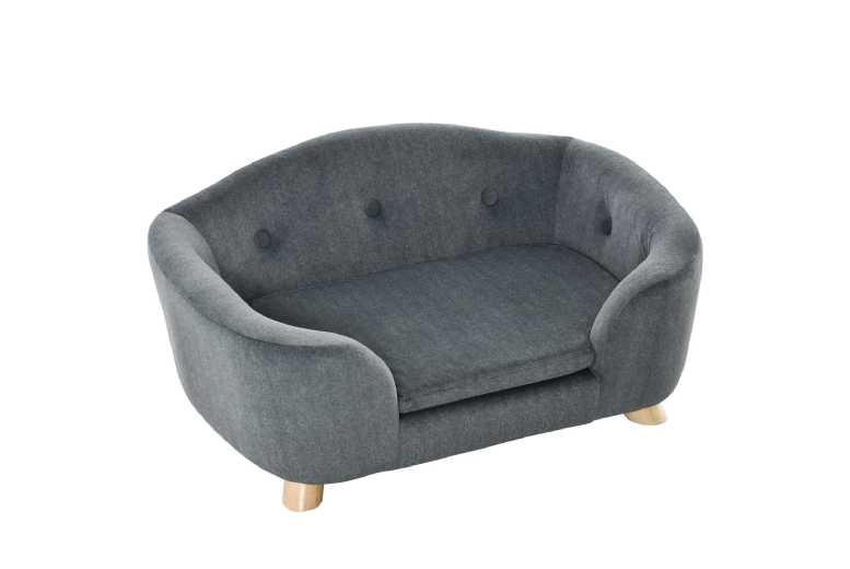 PawHut Modern Plush Cat Sofa Lounge with Wood Frame & Cushion, Grey, Space-Saving, For Small Cats | Wowcher