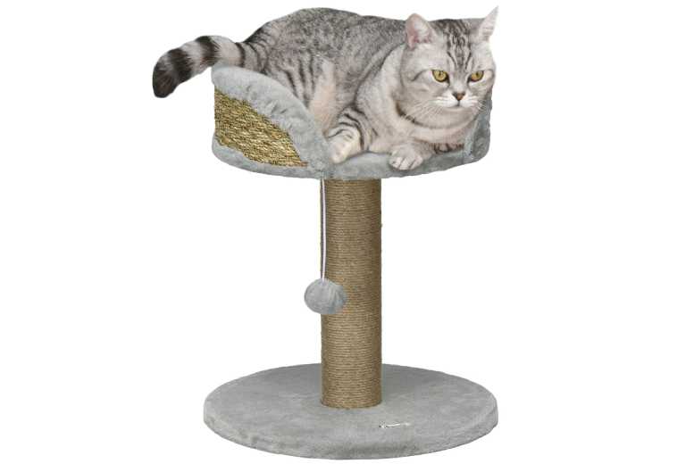 PawHut Modern Cat Tree Tower with Plush Perch & Jute Scratching Post, Grey, Space-Saving Design | Wowcher