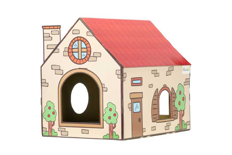PawHut 2-in-1 Corrugated Cardboard Cat House & Scratcher with Catnip – Space-Saving, Easy Assembly | Wowcher