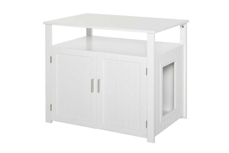 PawHut Modern MDF Cat Litter Box Cabinet with Magnetic Door, Space-Saving Side Table | Wowcher